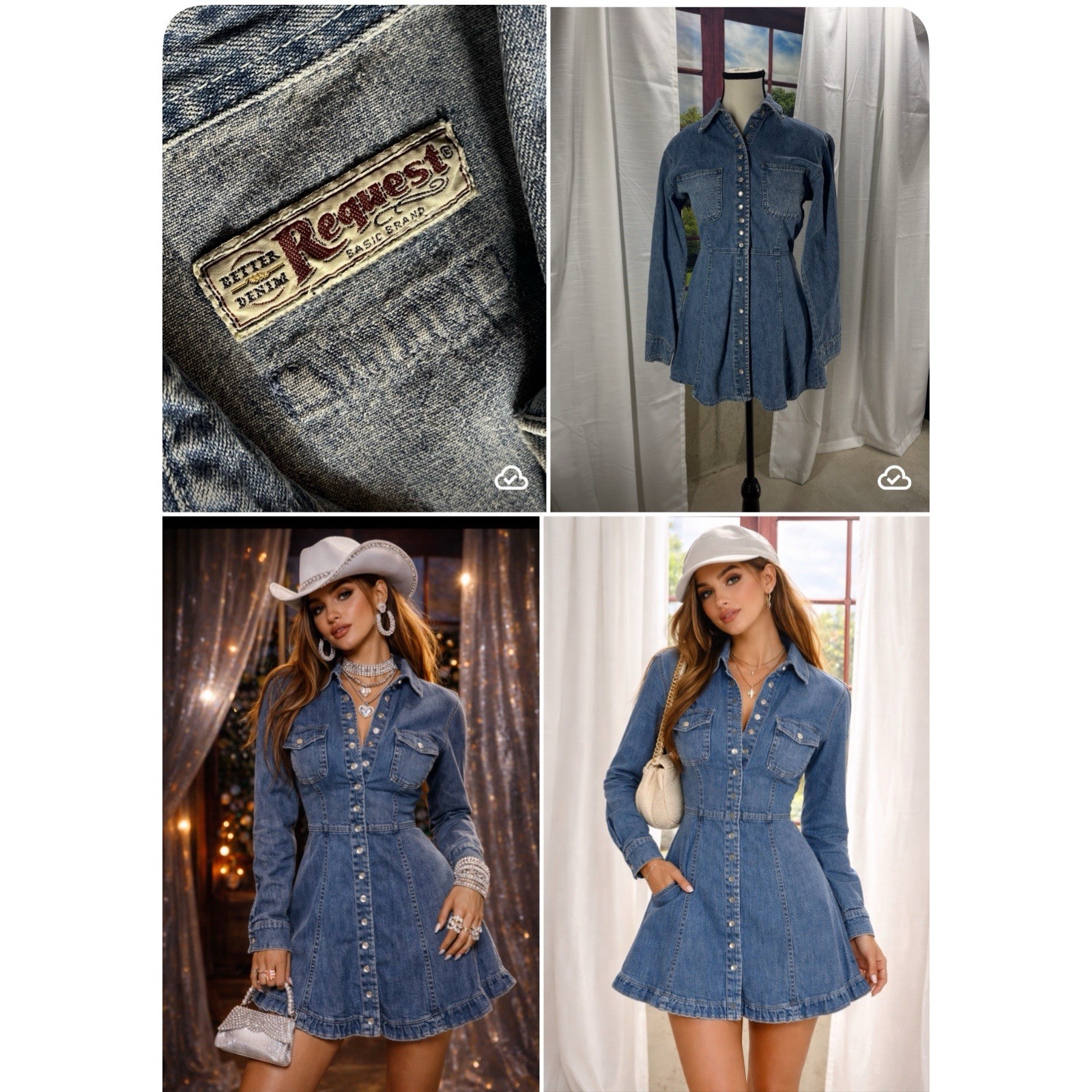 Western Preppy Country Y2k 00s Denim Mini Dress Xs Snap Front Collared A Line